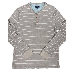 Men’s LANDS' END Thermal Striped Henley Long Sleeve Shirt-‎ Size XL 46-48